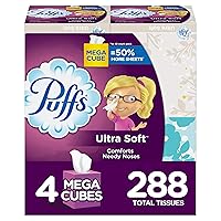 Ultra Soft Non-Lotion Facial Tissues, 4 Mega Cube Boxes (288 Total Tissues)