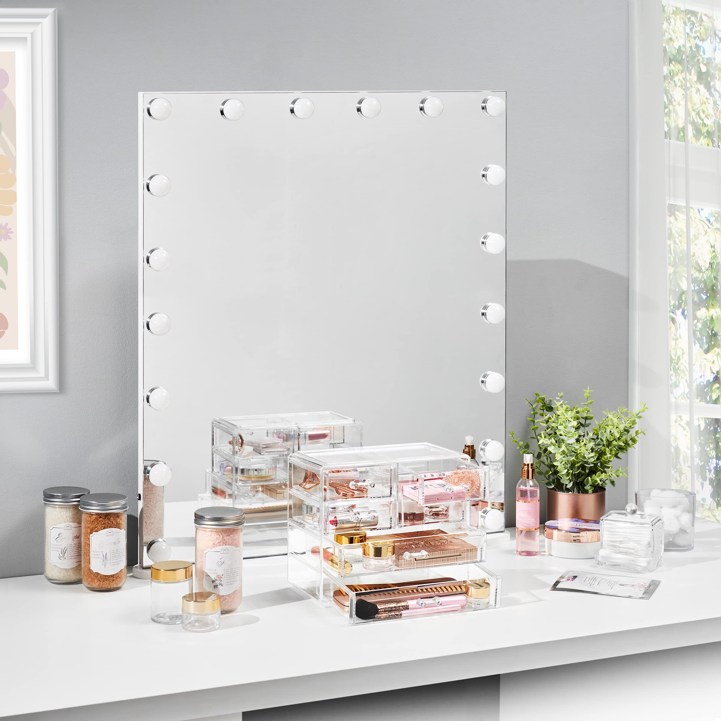 Sorbus Clear Makeup Organizer Display - Stylish Organization and Storage Case for Cosmetics, Jewelry & Hair Accessories - Space Saving Makeup Organizer for Vanity & Bathroom (2 Large, 4 Small Drawers)