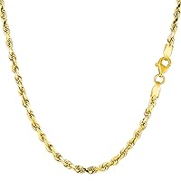 Jewelry Affairs 14k Yellow Solid Gold Diamond Cut Rope Chain Necklace, 2.75mm