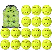 Lewtemi 18 Pack Yellow Sports Practice Softballs Official Size and Weight Slowpitch Softball with 1 Mesh Bag Unmarked Leather Covered Youth Fastpitch Softball Ball for Games Practice Training