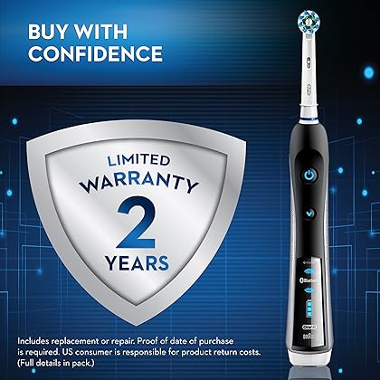 Electric Toothbrush, Oral-B 7000 SmartSeries Black Electronic Power Rechargeable Toothbrush with Bluetooth Connectivity Powered by Braun , 8 Piece Set