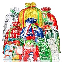 |10 Seconds Wrapping Gift | 38PCS Christmas Drawstring Gift Bags of Assorted Sizes Small Medium Large Jumbo, Holiday Gift Bags with Colorful Drawstrings for Xmas Party Favors, Foil Bags for Christmas