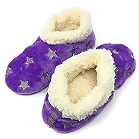 Women’s The Starz Plush Slippers, Cute Fuzzy Sherpa Slippers, Glitter and Stars House Indoor Shoes