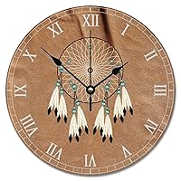 ArogGeld Native American Dreamcatcher Clock Boho Indian Talisman Wall Personalized 10 Inch Battery Operated Decor Silent Non-Ticking Wooden Wood Clocks for The Kitchen Bedroom Office,