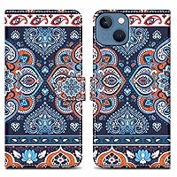 Case Compatible with Apple iPhone 13 - Design Blue Mandala No. 1 - Protective Cover with Magnetic Closure, Stand Function and Card Slot