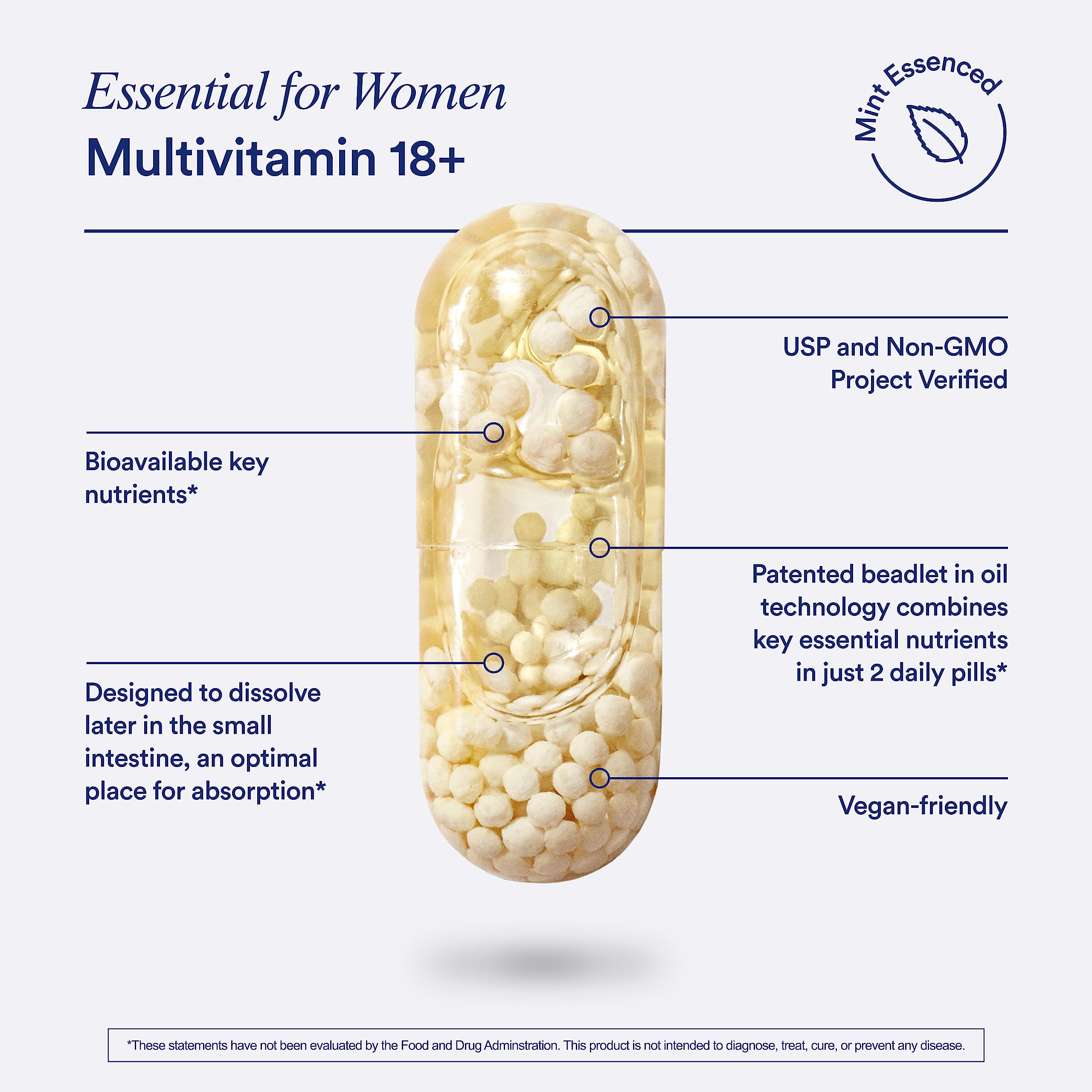Ritual Multivitamin for Women 18+, Clinical-Backed Multivitamin with Vitamin D3 for Immune Support*, Vegan Omega 3 DHA, B12, Iron, Gluten Free, Non GMO, USP Verifed, 30 Day Supply, 60 Capsules