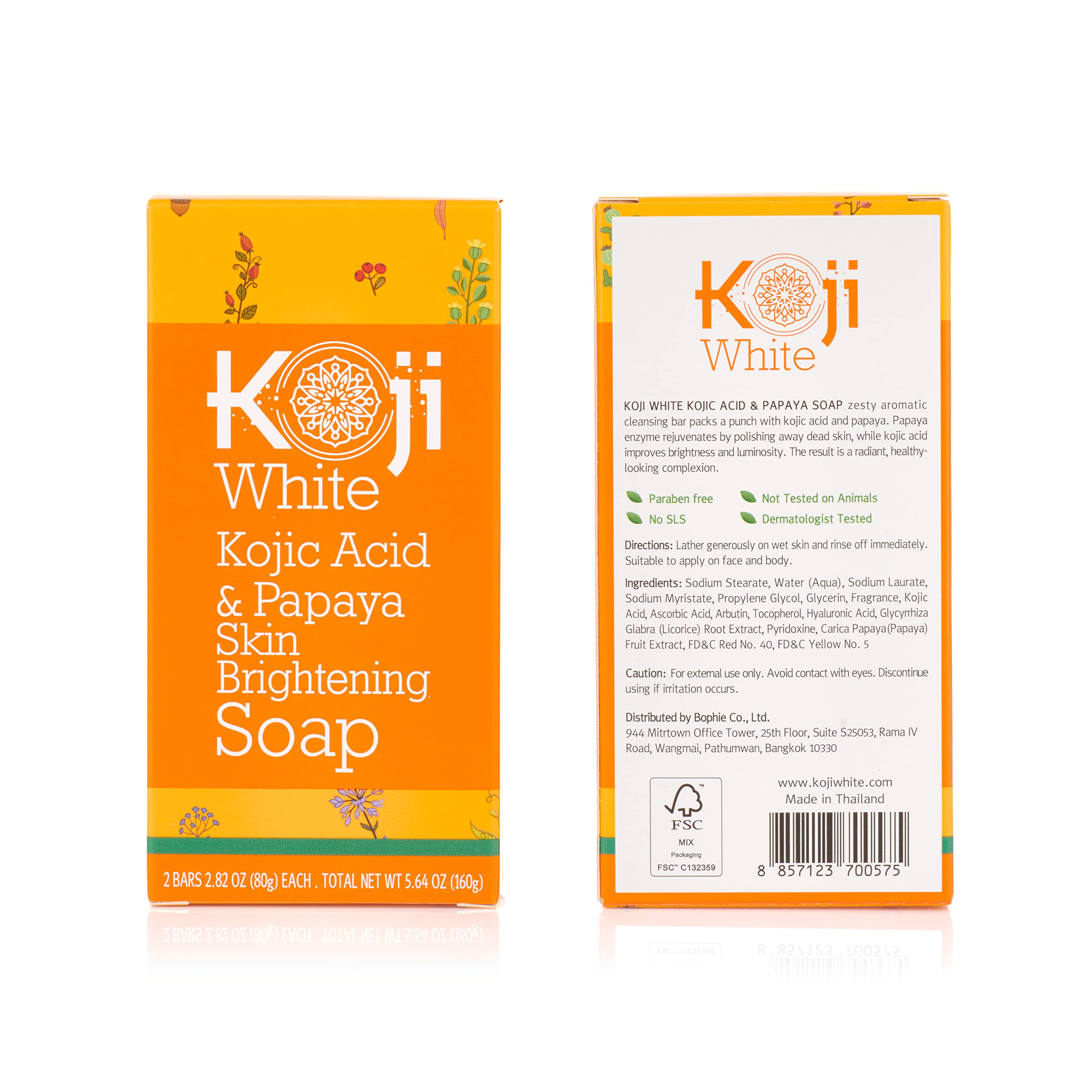 Koji White Kojic Acid & Papaya Soap with Hyaluronic Acid, SLS & Paraben-Free, Vegan Soap, Not tested on Animals, 2.82 oz (2 Bars)