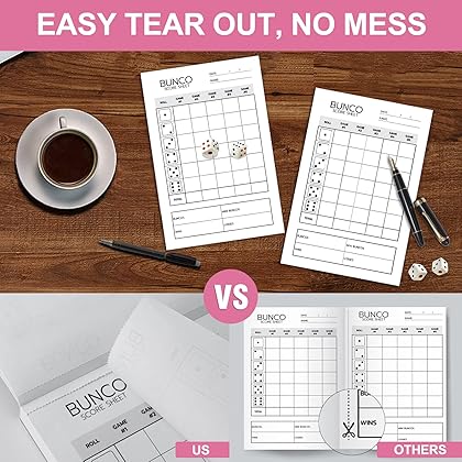 PlayDice Bunco Score Sheets: 100 Single Side Large Print Score Sheets with Perforation, Perfect Addition to Your Bunco Game Kit and Bunco Party Supplies