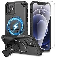 Caka for iPhone 12 Case & iPhone 12 Pro Case [Compatible with MagSafe][HD Screen Protector], Built in Invisible Stand, Magnetic Shockproof Protective iPhone 12/12 Pro Phone Case-6.1 inch (Black)
