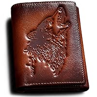 Men's Trifold Wallet,Wolf Wallets For Men Leather,Rfid Blocking,Gifts For Him Husband (brown)