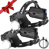 Otdair LED Rechargeable Headlamp, 150000 Lumens Super Bright Head Light with 5 Modes for Adults, 90° Adjustable & Zoom Head Lamps for Camping,