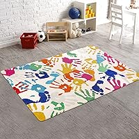 Handprints and Footprints Kids Rug for Playroom, 3'x5' Washable Colorful Nursery Rug for Boys and Girls Room, Ultra Soft Non-Slip Carpet Indoor Mat for Classroom Bedroom