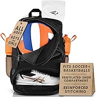 Athletic Backpack - Large Sports Soccer & Basketball Bag - Separate Ball & Cleat Compartment - Durable Design - Boys & Girls - For Soccer, Basketball, Volleyball and Gym Equipment - Blue/Black