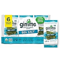 gimMe - Sea Salt Organic Roasted Seaweed Sheets Keto, Vegan, Gluten Free Great Source of Iodine & Omega 3’s Healthy On-The-Go Snack for Kids Adults 6 Count( Pack 1)