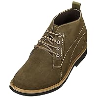 CALTO Men's Invisible Height Increasing Elevator Shoes - Leather Round-Toe Lace-up Ankle Boots - 3.2 Inches Taller