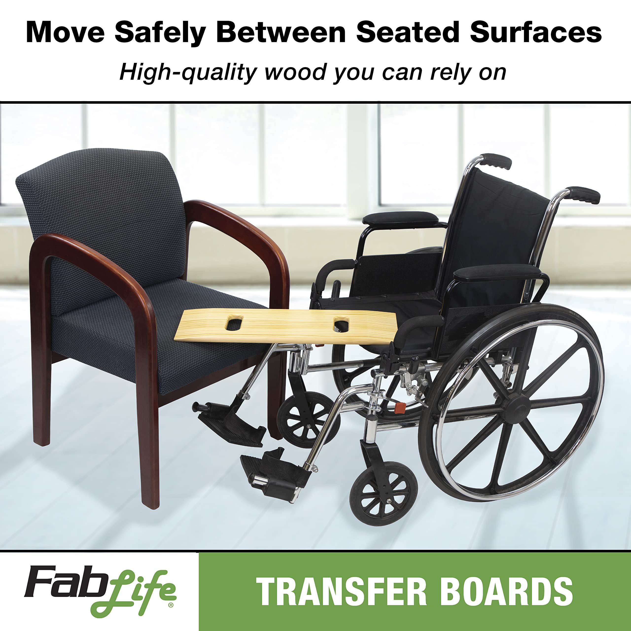 FabLife Deluxe Hardwood Transfer Board for Easy Patient Transfer, Slide Assist Device for Transportation, 2 Handgrips 8