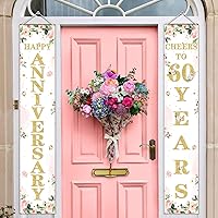 Happy 60th Anniversary Door Banner Cheers to 60 Years 60th Diamond Wedding Anniversary Sign Supplies Floral 60th Anniversary Party Welcome Door Porch Sign Decor for Outdoor Indoor