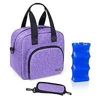 Luxja Breastmilk Cooler Bag with an Ice Pack (Hold 6 Breastmilk Bottles, 5-9 Ounces), Leakproof Cooler Bag for Breast Milk and Bottle Set, Purple