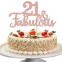 1 PCS 21 & Fabulous Cake Topper Glitter Twenty One and Fabulous Cake Toppers Happy 21st Birthday Cake Pick for 21st Wedding Anniversary Birthday Party Cake Decorations Supplies Rose Gold