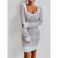 TLULY Sweater Dress for Women Space Dye Sweetheart Neck Sweater Dress Sweater Dress for Women (Color : Multicolor, Size : Large)
