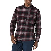 Amazon Essentials Men's Slim-Fit Long-Sleeve Plaid Flannel Shirt (Limited Edition Colors), Black Burgundy Plaid, Medium