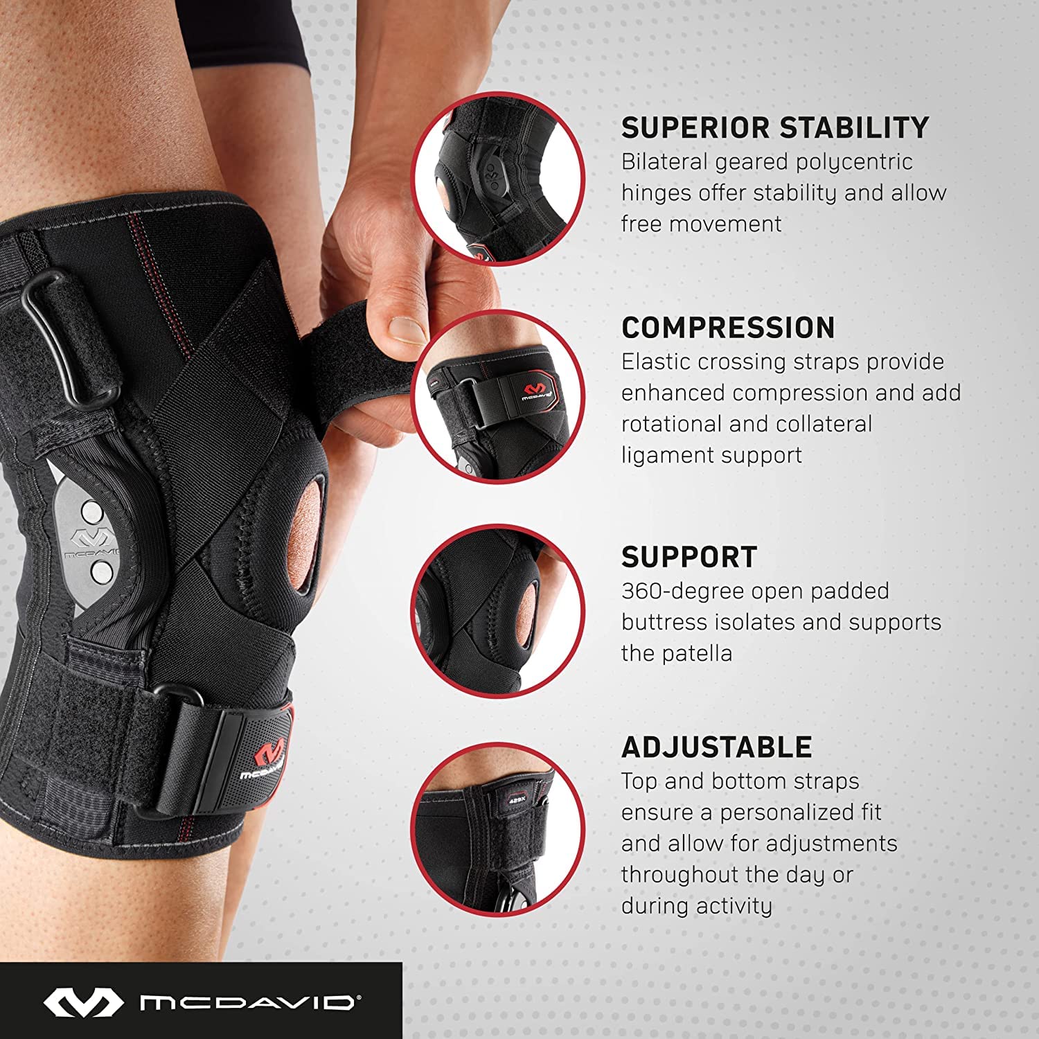 McDavid Maximum Support Knee Brace with Hinges (429X). Compression and Stability Straps for ACL, LCL, Arthritis, Tendonitis, MCL, Patella. Left and Right. Men and Women.