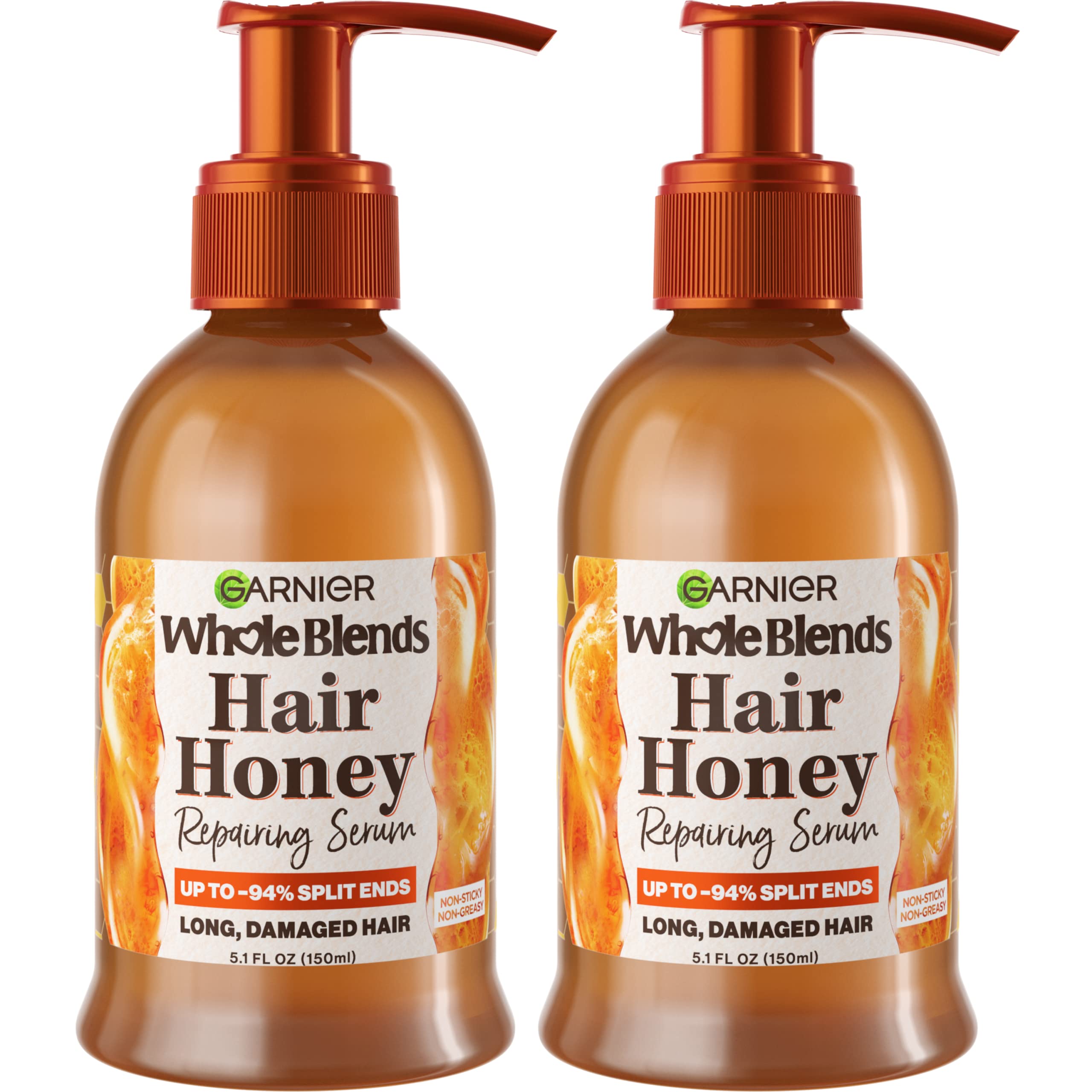 Garnier Whole Blends Honey Treasures Hair Honey Repairing Serum for Long, Damaged Hair, 5.1 Fl Oz, 2-Count (Packaging May Vary)