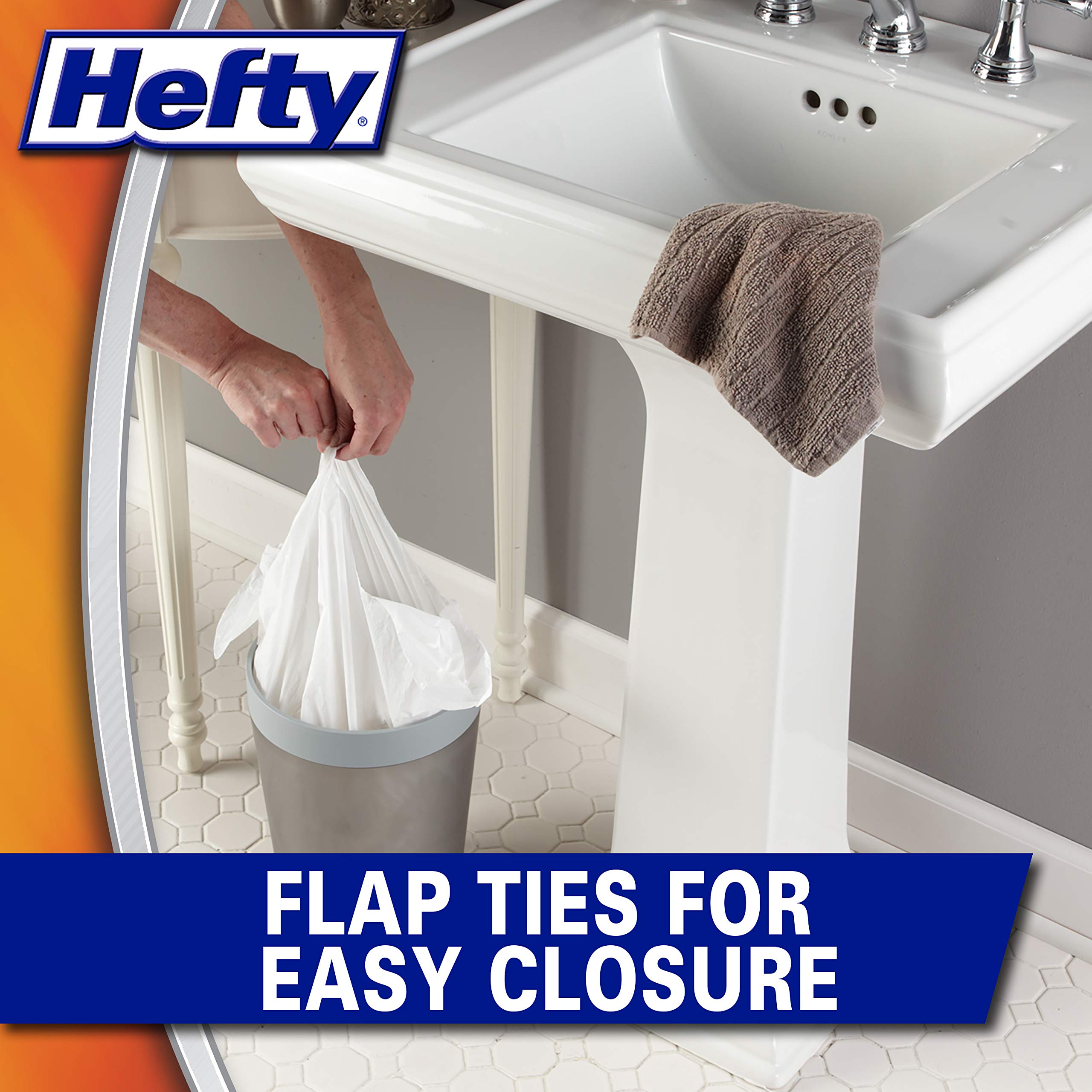 Hefty Flap Tie Small Trash Bags - Clean Burst, 4 Gallon, 312 Total,26 Count (Pack of 12)