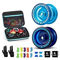 MAGICYOYO K1-Plus Blue Yoyo 2 Pack, Responsive Yoyo for Kids, Plastic Yo Yo Professional Trick Yo-yo+10 Yoyo Strings+2 Yoyo Bags+2 Gloves with Yoyo Ball Storage Bag Case, Protect Yoyos & Accessories