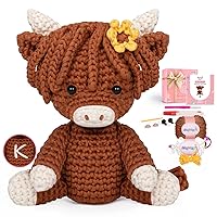 Crochet Kit for Beginners, Crochet Animal Kit with Step-by-Step Video Tutorials, Knitting Starter Kit for Kids Adults with 40%+ Pre-Started Yarn Content, DIY Crochet Gifts Highland Cow