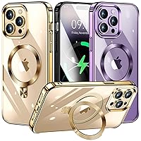 [CD Ring Compatible with MagSafe Invisible Stand]Magnetic for iPhone 12/ iPhone 12 Pro Case, [Electroplated Bumper Non-Yellowing][Look as Bare iPhone]Slim Clear Case with Holder for Women Men Girls