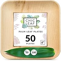 Chic Leaf Palm Leaf Square Plates (50) - 6 Inch, Compostable and Biodegradable Eco Friendly Plates