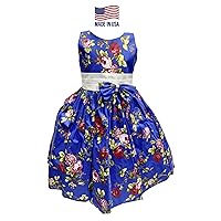 Shanil Blue Floral Special Occasion Sundress with Bow, Belt and Crinoline Built in