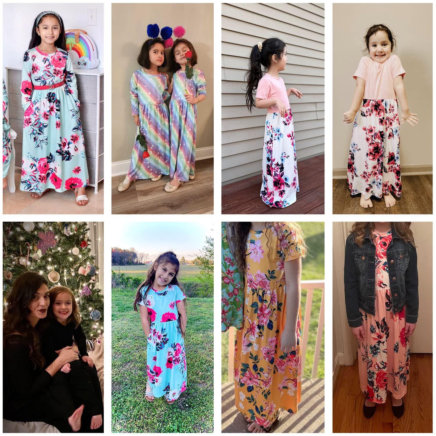 storeofbaby Girls Casual Maxi Floral Dress Long Sleeve Holiday Pockets Dresses for 5-13 Years