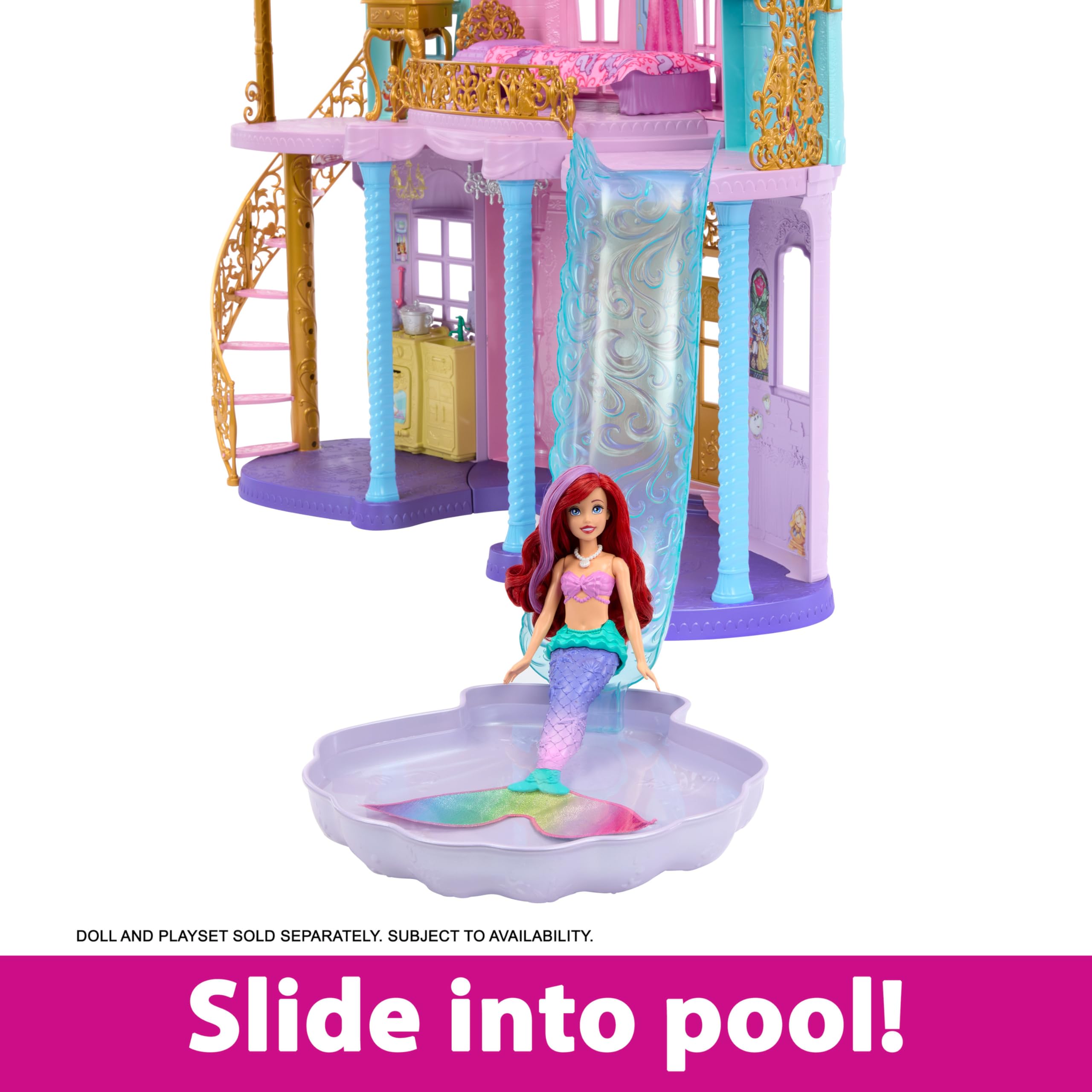 Disney Princess by Mattel, Ultimate Castle 4 Ft Tall with Lights & Sounds, 3 Levels, 10 Play Areas and 25+ Furniture & Pieces, Inspired by Disney Movies