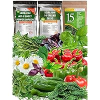 Set of Lettuce Greens, Hot Pepper, Including Culinary Medicinal Herb Seeds for Gardening - Heirloom Non-GMO USA Grown - Total 11600+ Most Needed Seeds for Planting Outdoor Indoor and Hydroponic