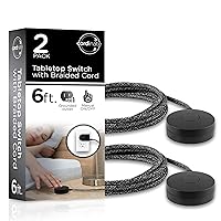 Cordinate Extension Plug 2 Pack, 6 Ft Braided Power Cord Outlet Switch, 3 Prong, Slip Resistant Base, Tabletop or Wall Mount, Perfect for Lamps/Holiday Lights, Black, 50871
