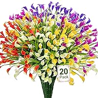 20 Bundles Artificial Flowers for Outdoors Fake Calla Lily Flowers Faux Plastic Plants UV Resistant Summer Flowers for Garden Porch Patio Office Window Box Table Home Decorations, Multicolor