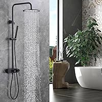 Matte Black Exposed Shower System with 2 Modes HandHeld,3 Functions Tub Shower Faucet Sets with Brass Valve, Shower Fixture with 10 Inches Rainfull Shower Head,Shower Height Adjustable