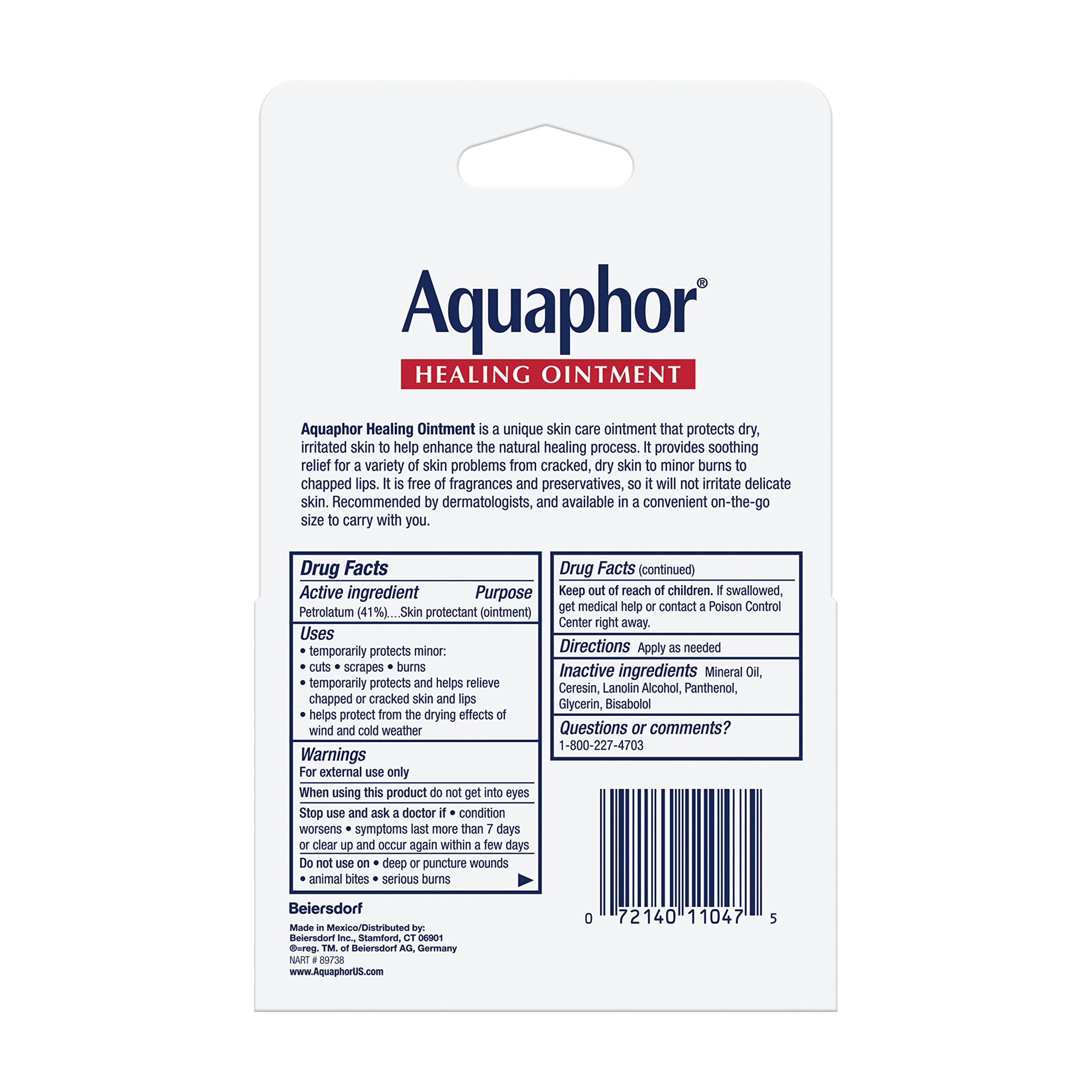 Aquaphor Healing Ointment Advanced Therapy Skin Protectant, Dry Skin Body Moisturizer, 0.35 Oz Tube, 2 Count (Pack of 1)