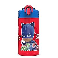 PJ Masks Kids Water Bottle with Spout Cover and Built-In Carrying Loop, Durable Plastic, Leak-Proof Design for Travel (16 oz, Non-BPA, Catboy & Owlette & Gekko), multicolor