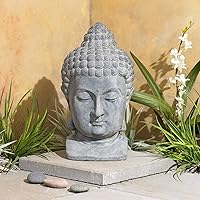 John Timberland Meditating Buddha Head Statue Sculpture Zen Asian Japanese Garden Decor Outdoor Front Porch Patio Yard Outside Home Balcony Gray Weathered Faux Stone Finish Resin 18 1/2