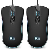 Rii RM105 Wired Mouse,Computer Mouse with Colorful RGB Backlit,1600DPI Levels,Comfortable Grip Ergonomic Optical,USB Wired Mice Support Windows PC, Laptop,Desktop,Notebook (2 Pack)