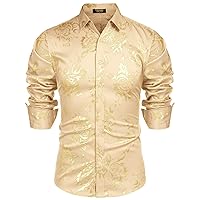 COOFANDY Men's Rose Shiny Shirt Luxury Flowered Printed Button Down Shirt