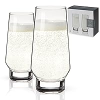 Viski Weighted Stemless Champagne Flutes - Modern Crystal Wine Martini Mimosa Cocktail Glasses Round Footed Base, Bar Fluted Glassware, Housewarming Wedding Champagne Gift - Set of 2, 9.5oz, Clear