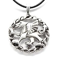 Pewter Welsh Red Dragon from Wales Flag Pendant, Leather Necklace