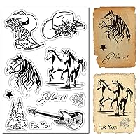 CRASPIRE Horse Western Rubber Stamp Cowboy Boots Hat Guitar Flowers Clear Transparent Silicone Seals Stamp for Journaling Card Making DIY Scrapbooking Handmade Photo Album Notebook Decor Needlework