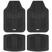 Motor Trend DualFlex™ Rubber Floor Mats for Car Truck Van & SUV - Waterproof Car Floor Mats with Drainage Channels, All-Weather Car Mats with Sporty Two-Tone Design, Automotive Floor Mats (Black)