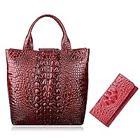 PIJUSHI Top Handle Satchel Handbags Crocodile Bag Designer Purse Leather Tote Bags Bundle with Women Leather Wallet Embossed Crocodile Clutch Wallet Card Holder Organizer