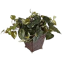 Nearly Natural Pothos with Coiled Rope Planter Silk Plant